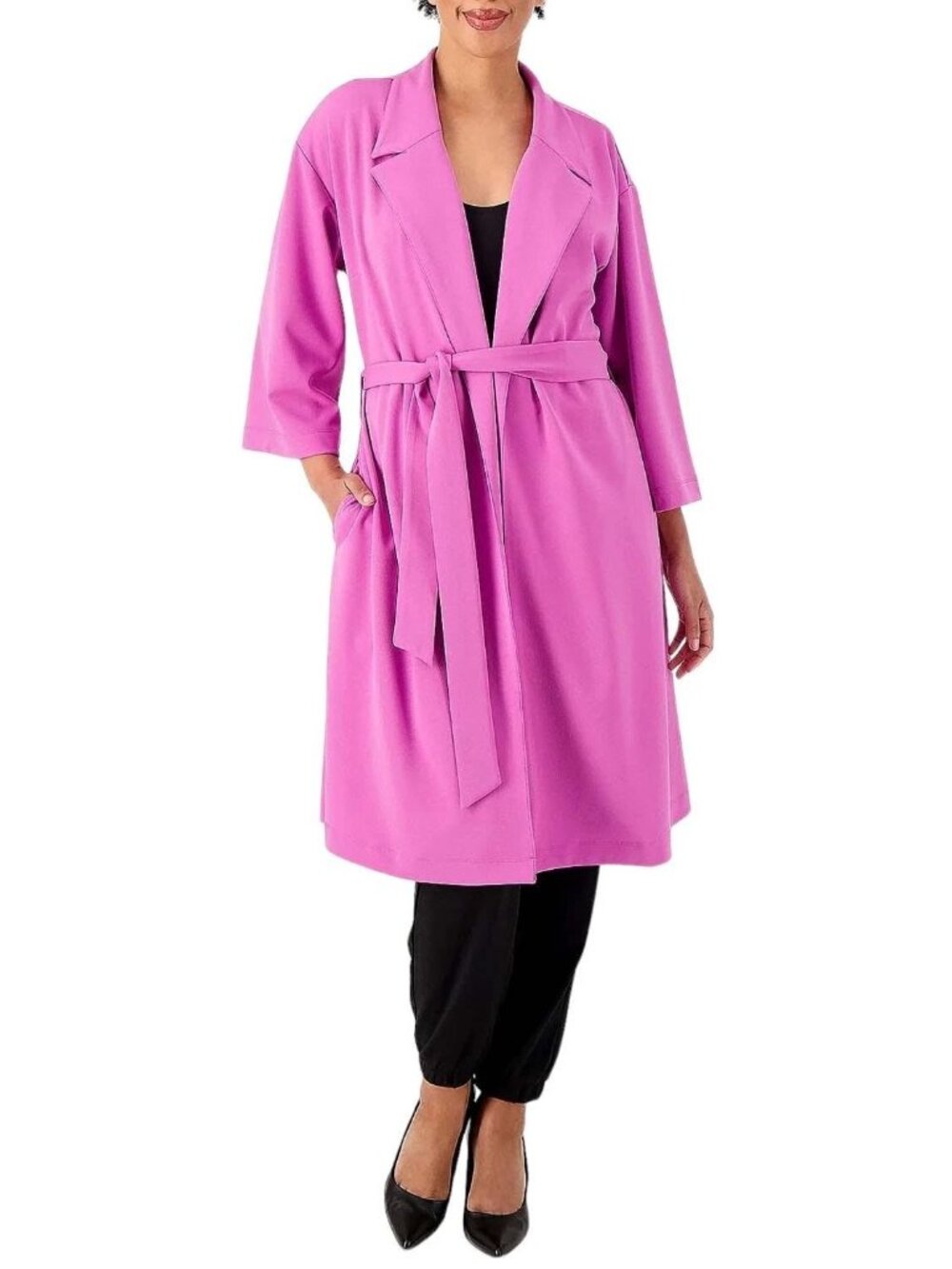 Girl With Curves Wrap Coat Size 2XP 3/4 Sleeve Tie Waist Radiant Orchid Career